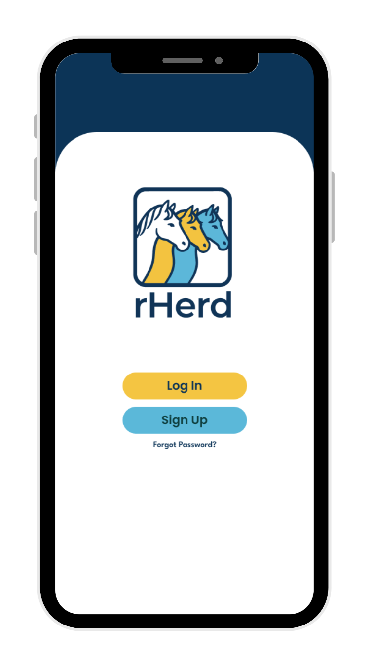 rHerd log-in screen shown on a smartphone